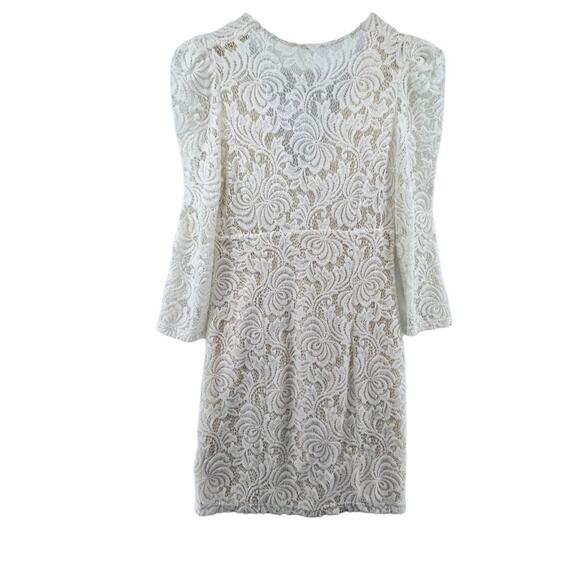 Free People Size Medium Cream Dress Full Lace Long Puff Sleeves Sheer Back - Picture 4 of 5